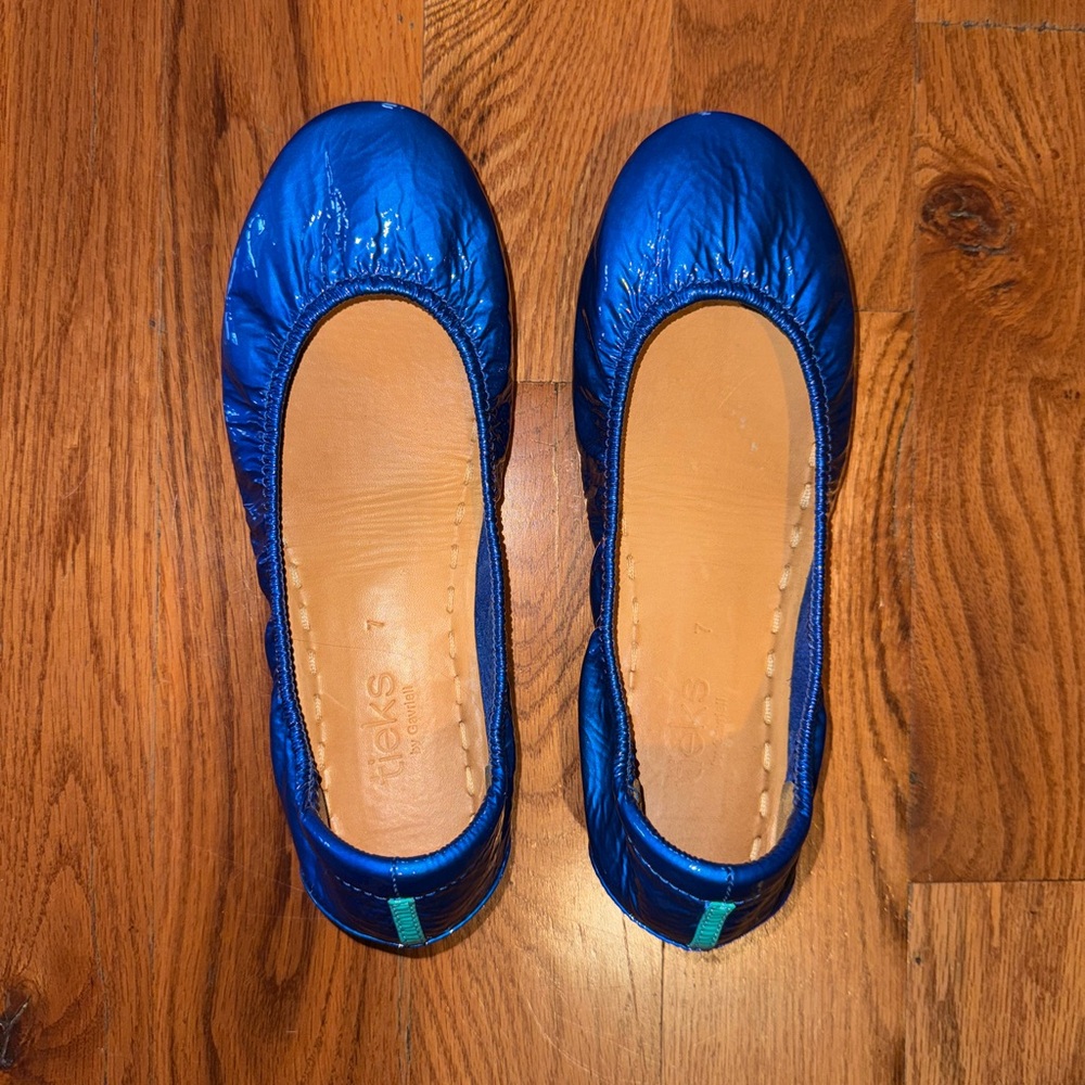 Tieks Shiny Blue Leather Flats
